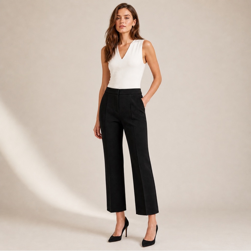 BCBG Max Azria Black Cropped Straight Leg Pants Size 8 Pockets Stretch GERRY